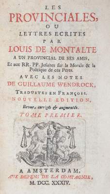 Bild Nr.1: 145-225 Montalte,L.de (d.i. B.Pascal).: (Alte Drucke, Handschriften und Theologie)