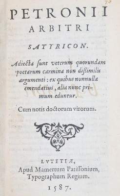Bild Nr.1: 145-258 Petronius Arbiter.: (Alte Drucke, Handschriften und Theologie)