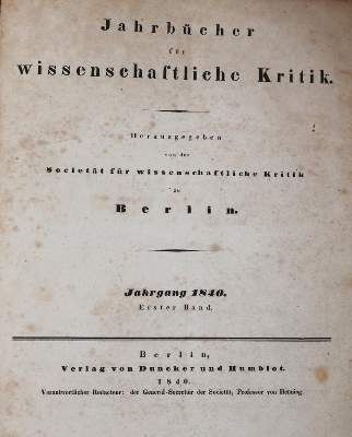 Bild Nr.1: 145-526 Jahrbücher für wissenschaftliche Kritik.: (Zeitschriften und Zeitungen)
