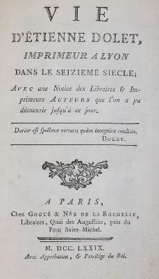 Bild Nr.1: 145-689 Nee de la Rochelle,(J.F.).: (Buchdruckerei, Dolet)